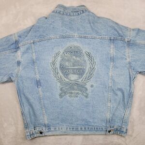 Vintage Denim Jacket Men XL Jean Trucker Made USA America Honolulu Police Hawaii